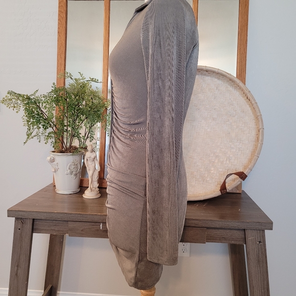 New Peach Love Grey Mini Dress with ruching - Picture 3 of 5